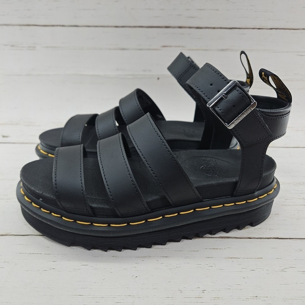 Dr Martens Blaire Black Hydro Leather Sandals Womens 7 Chunky Platform Ankle